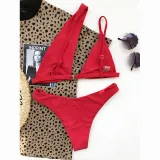 Women Single Shoulder Pure Color Swimwear Bikinis Sets