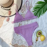 Women Triangle Pure Color Split Bikinis Sets Swimwear