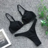 Women V-neck Triangle Bikinis Steel Bracket Pure Color Swimwear Bikinis Sets