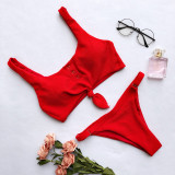 Women Concealed Button Slip Solid Color Bikinis Sets Swimwear