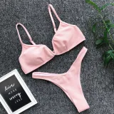 Women V-neck Triangle Bikinis Steel Bracket Pure Color Swimwear Bikinis Sets