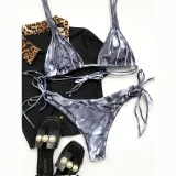 Women Tie Dye Talter Top Tie Up Triangle Bikinis Swimwear Sets