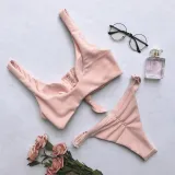 Women Concealed Button Slip Solid Color Bikinis Sets Swimwear