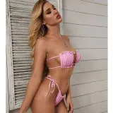 Women Ruffles Tube Up Pure Colour Bikinis Sets Swimwear