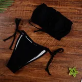 Women Ruffles Tube Up Pure Colour Bikinis Sets Swimwear