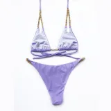 Women Double Chain Strap Triangle Bikinis Swimwear Sets