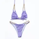 Women Double Chain Strap Triangle Bikinis Swimwear Sets