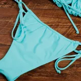 Women Ruffles Tube Up Pure Colour Bikinis Sets Swimwear