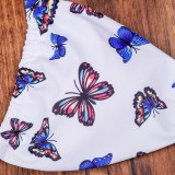 Women Prints Butterflies Triangle Top Metal Ring Bikinis Sets Swimwear