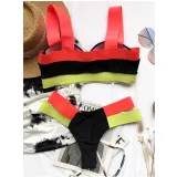 Women Color Matching Cut Out Contrast Elastic Steel Bracket Bikinis Sets Swimwear