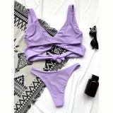 Women Bikinis Halter Circular Ring Two Piece V-neck Swimwear Set