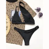 Women Single Shoulder Pure Color Swimwear Bikinis Sets