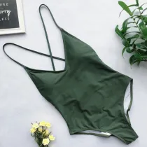 Women V-neck Slip Backless Onepiece Swimwear Swimsuit