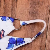 Women Prints Butterflies Triangle Top Metal Ring Bikinis Sets Swimwear