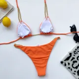 Women Double Chain Strap Triangle Bikinis Swimwear Sets