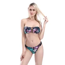 Women Prints Flowers Tube Top Hollow out Bikinis Sets Swimwear