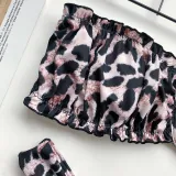 Women Tube Top Bikinis Chest Wrap Strapless Frill Bandeau V-neck Swimwear Bikinis Sets