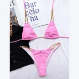 Women Double Chain Strap Triangle Bikinis Swimwear Sets