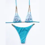 Women Double Chain Strap Triangle Bikinis Swimwear Sets