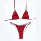 Women Double Chain Strap Triangle Bikinis Swimwear Sets