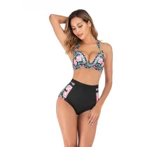 Women Floral High Waist Halter Bikinis Sets Swimwear