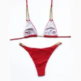 Women Double Chain Strap Triangle Bikinis Swimwear Sets