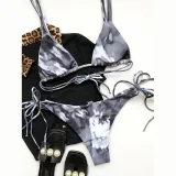 Women Tie Dye Talter Top Tie Up Triangle Bikinis Swimwear Sets