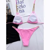 Women Double Chain Strap Triangle Bikinis Swimwear Sets