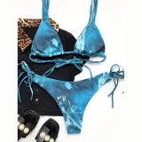Women Tie Dye Talter Top Tie Up Triangle Bikinis Swimwear Sets