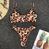 Women Leopards Prints Low Waist Slip Bikini Sets Swimsuit