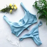 Women Concealed Button Slip Solid Color Bikinis Sets Swimwear
