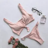 Women Concealed Button Slip Solid Color Bikinis Sets Swimwear