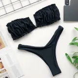 Women Tube Top Bikinis Chest Wrap Strapless Frill Bandeau V-neck Swimwear Bikinis Sets
