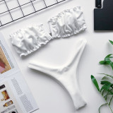 Women Tube Top Bikinis Chest Wrap Strapless Frill Bandeau V-neck Swimwear Bikinis Sets