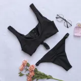 Women Concealed Button Slip Solid Color Bikinis Sets Swimwear