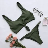 Women Concealed Button Slip Solid Color Bikinis Sets Swimwear