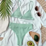 Women Triangle Pure Color Split Bikinis Sets Swimwear