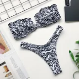 Women Tube Top Bikinis Chest Wrap Strapless Frill Bandeau V-neck Swimwear Bikinis Sets
