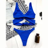 Women Bikinis Halter Circular Ring Two Piece V-neck Swimwear Set
