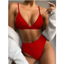 Women Triangle Pure Color Split Bikinis Sets Swimwear