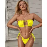 Women Ruffles Tube Up Pure Colour Bikinis Sets Swimwear