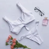 Women Concealed Button Slip Solid Color Bikinis Sets Swimwear