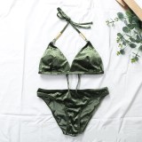Women Golden Velvet Triangle Bikinis Sets Swimwear
