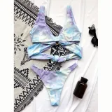 Women Bikinis Halter Circular Ring Two Piece V-neck Swimwear Set