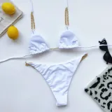 Women Double Chain Strap Triangle Bikinis Swimwear Sets
