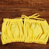 Women Ruffles Tube Up Pure Colour Bikinis Sets Swimwear