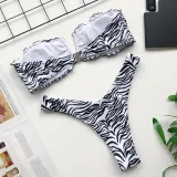 Women Tube Top Bikinis Chest Wrap Strapless Frill Bandeau V-neck Swimwear Bikinis Sets