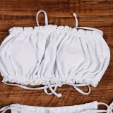 Women Ruffles Tube Up Pure Colour Bikinis Sets Swimwear