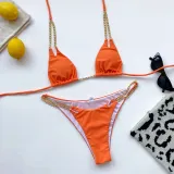 Women Double Chain Strap Triangle Bikinis Swimwear Sets