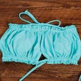Women Ruffles Tube Up Pure Colour Bikinis Sets Swimwear